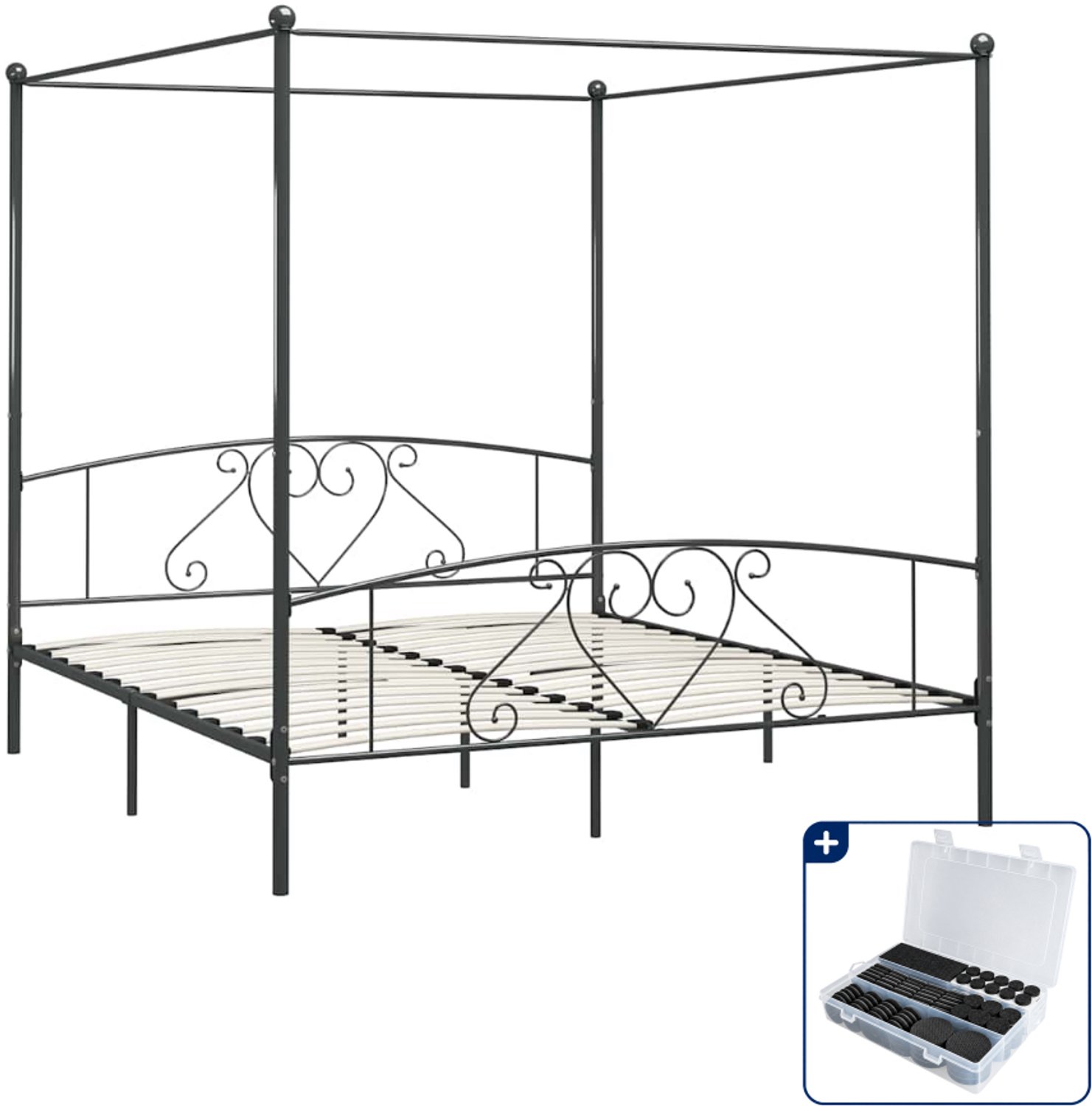 vidaXL hemelbedframe - 200 x 200 cm - metaal - grijs - Inclusief antikrasvilt 177-delig