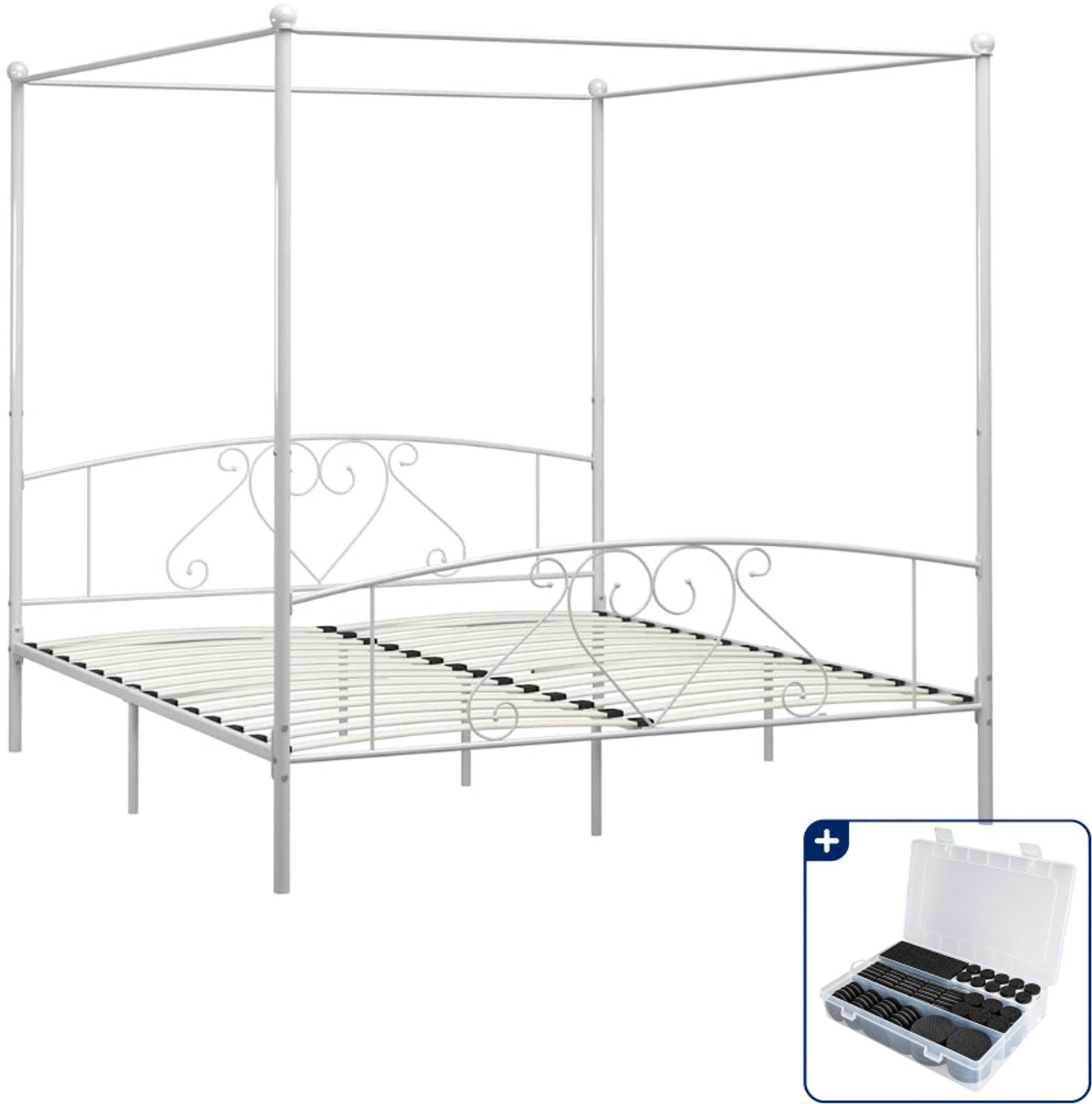 vidaXL hemelbedframe - 200 x 200 cm - metaal - wit - Inclusief antikrasvilt 177-delig