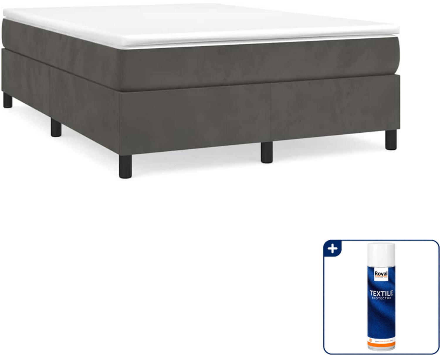 vidaXL boxspring bed Small double - 140 x 200 cm - fluweel - donkergrijs - Inclusief textielbeschermer 500 ml Roze