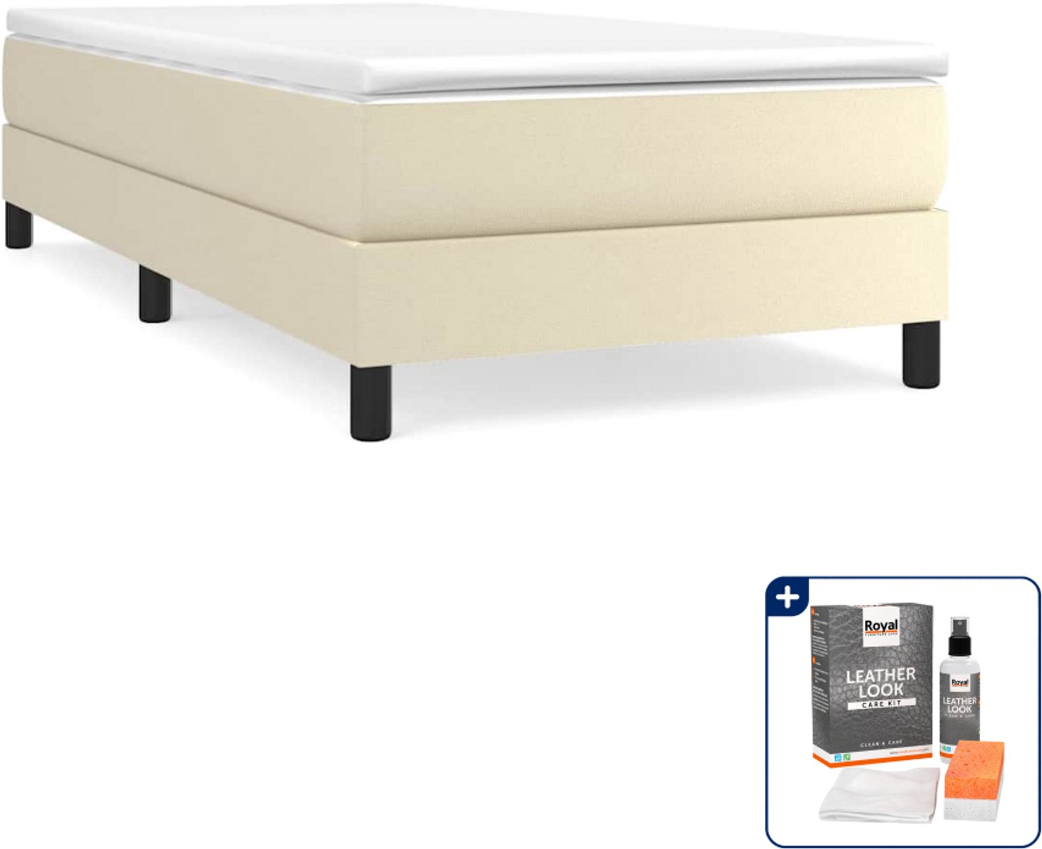 vidaXL boxspring bed - 90 x 200 cm - kunstleer - crème - Inclusief onderhoudsset voor kunstleer 150 ml Taupe