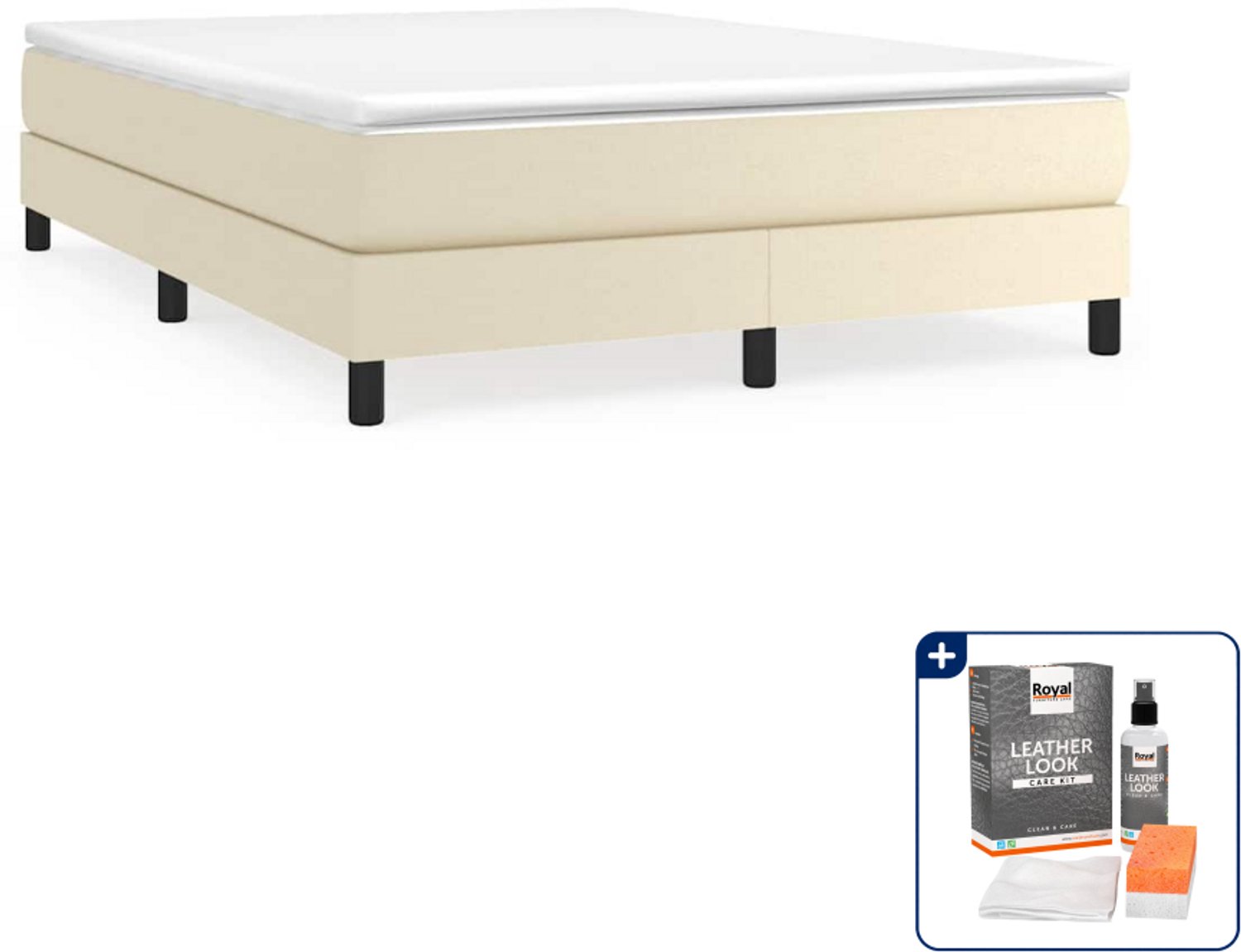 vidaXL boxspring bed - Small double - 140 x 200 cm - crème - Inclusief onderhoudsset voor kunstleer 150 ml Grijs