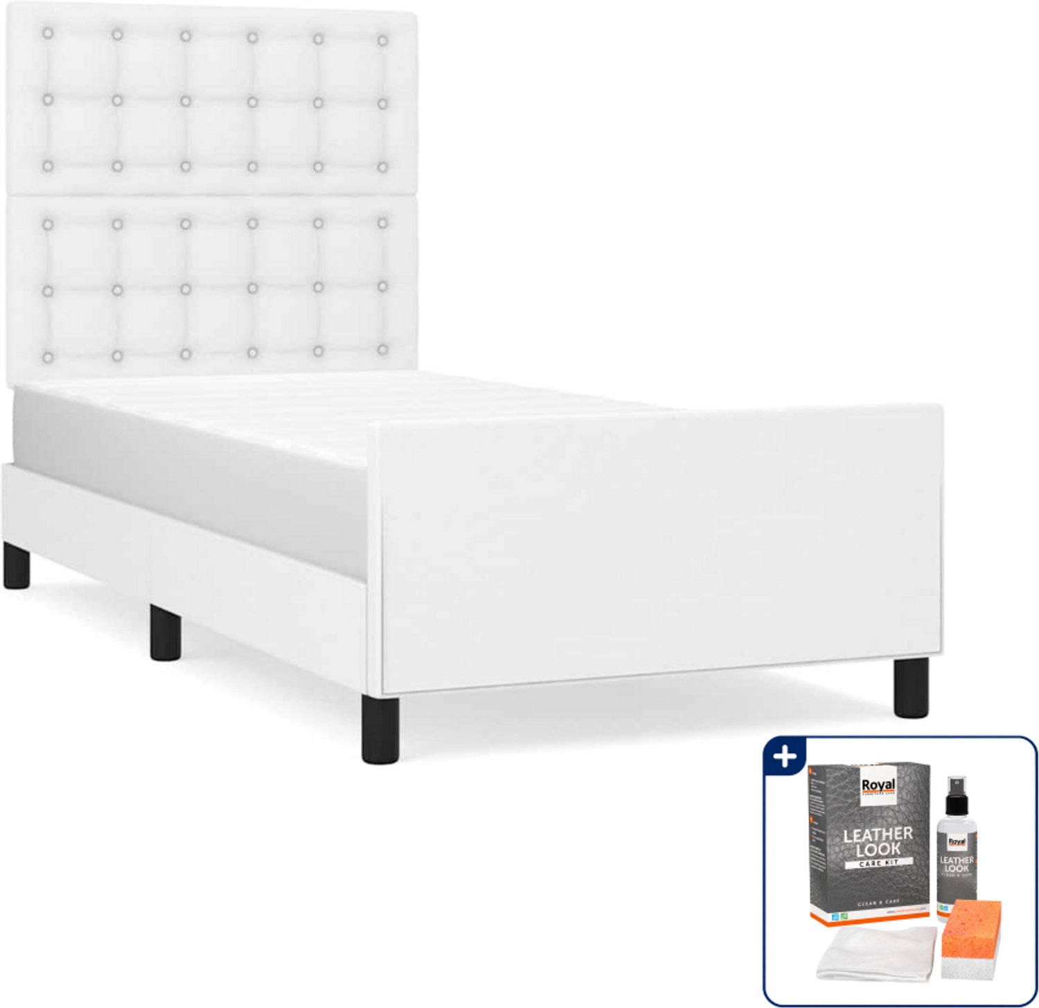 vidaXL bedframe - 80 x 200 cm - kunstleer - wit - Inclusief onderhoudsset voor kunstleer 150 ml