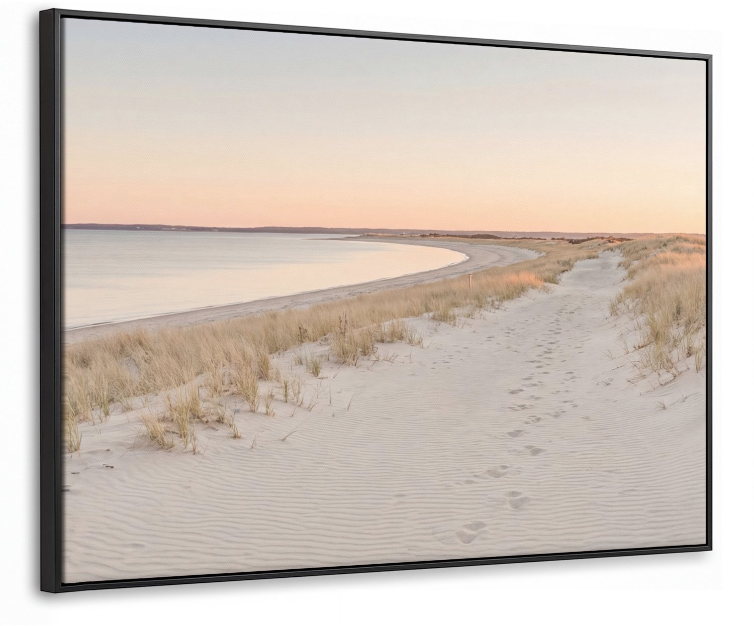 Canvas Schilderij met Baklijst 70x50cm - Kustlijn - Horizon - Hek - Muurdecoratie woonkamer - Slaapkamer decoratie - Kamer accessoires - Schilderijen op canvas met lijst