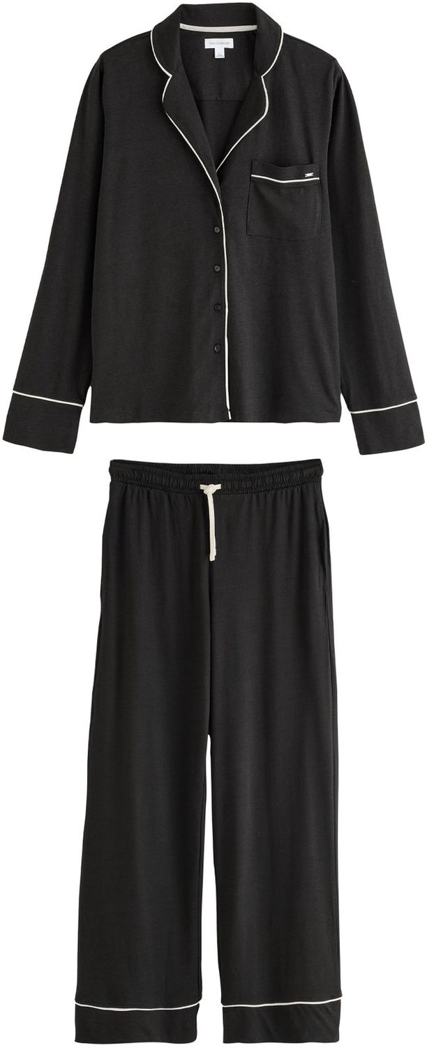Next Dames - Pyjama met knopen en jerseystof - Zwart Black