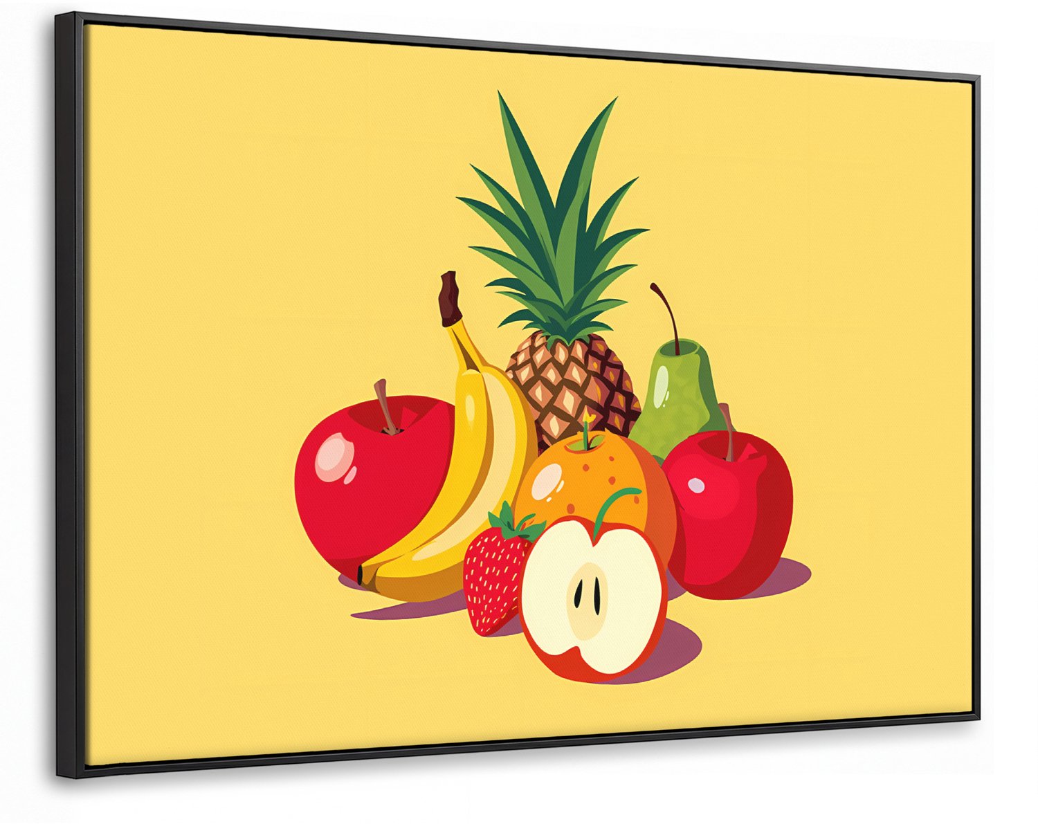 Canvas Schilderij met Baklijst XXL Canvas Schilderij met Baklijst 150x100cm - Fruit - Illustratie - Kleurrijk - Muurdecoratie woonkamer - Slaapkamer decoratie - Kamer accessoires - Schilderijen op canvas met lijst groot