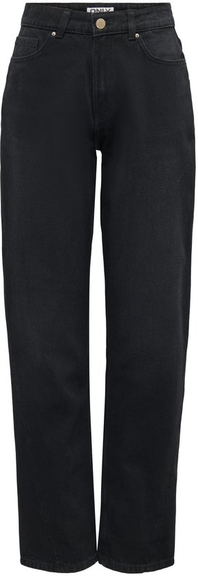 Zwarte straight-fit jeans met hoge taille en ONLY-label in de tailleband.
