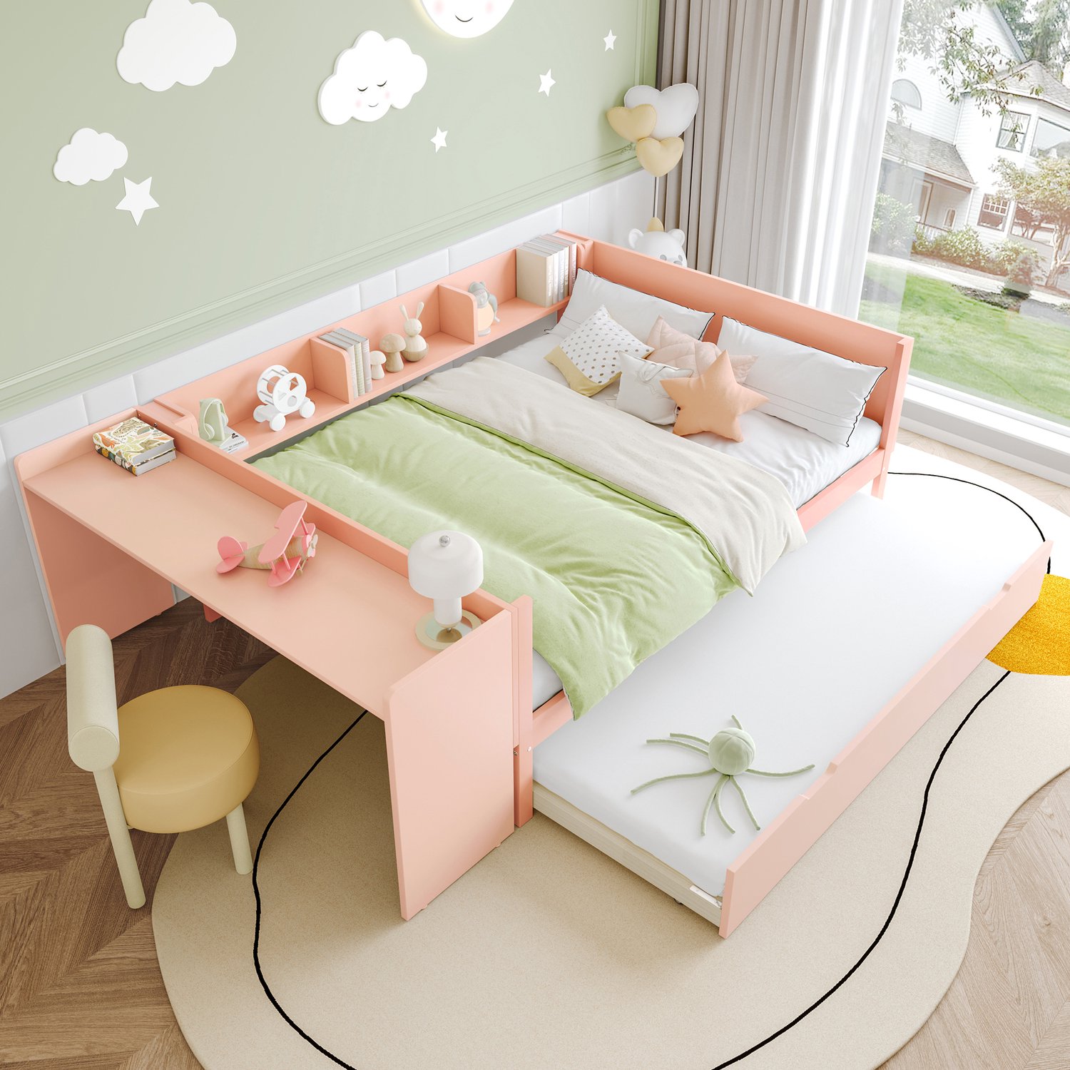Zubaliya Bedframe - 140 x 200 cm - Roze - grenenhout - Bureau