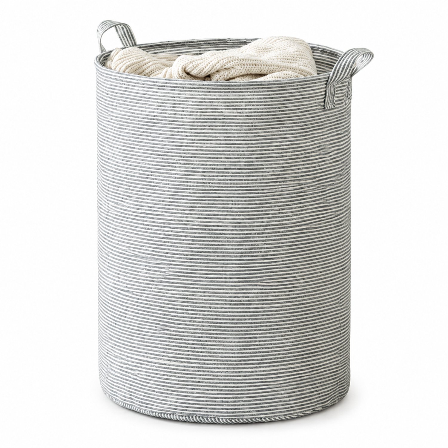 Opvouwbare stoffen wasmand met groene strepen, extra groot, 43 cm hoog en 35 cm diameter, met twee handvatten