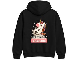 Eenhoorn Hoodie – BEING AWESOME IS EXHAUSTING – Speelse Outfit – Unisex Hoodie voor Dames & Heren – Leuk Cadeau