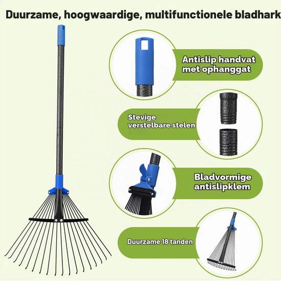 Bladhark - 18 stalen tanden - Verstelbare kop 25-45 cm — afbeelding 2