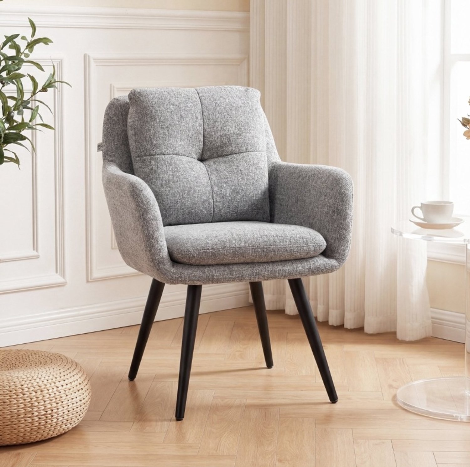 STILVORA Fauteuil 65 x 72 x 86 cm - Zachte Zitting en Armleuningen - Voor Woonkamer en Slaapkamer - Linnenlook Stof - Lichtgrijs