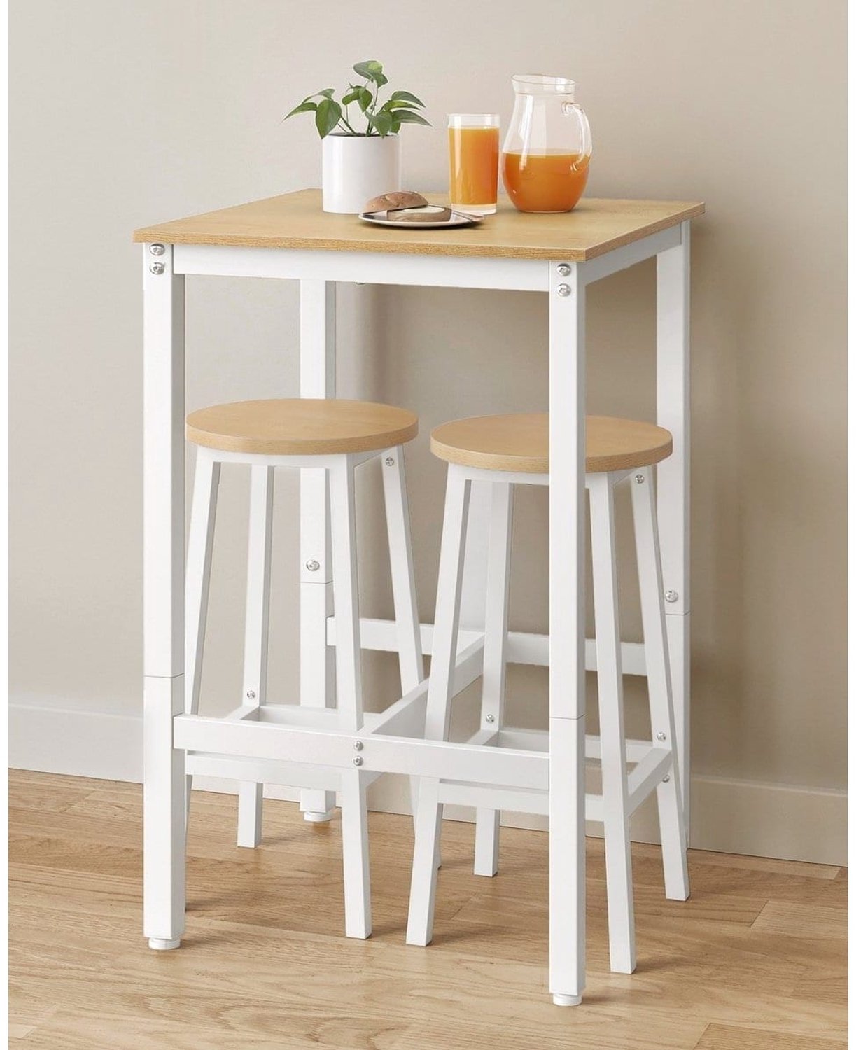 Klarven Bartafel Beige-wit - Bartafel Keuken - Bar Table - Statafel - Stalen frame, Draagvermogen tot 100 kg - Geschikt voor Keuken en Eetkamer