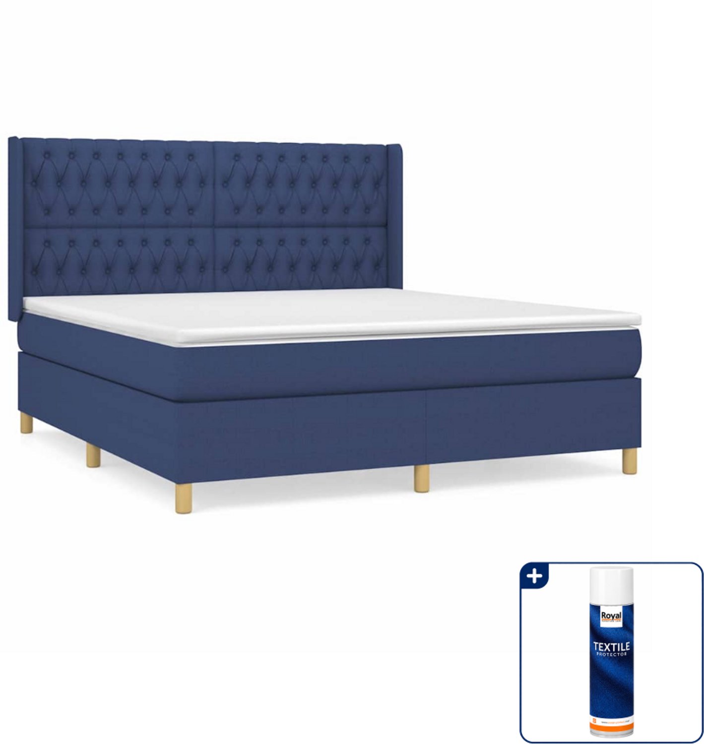 vidaXL Kingsize boxspring met matras - 180 x 200 cm - blauw - Inclusief textielbeschermer 500 ml
