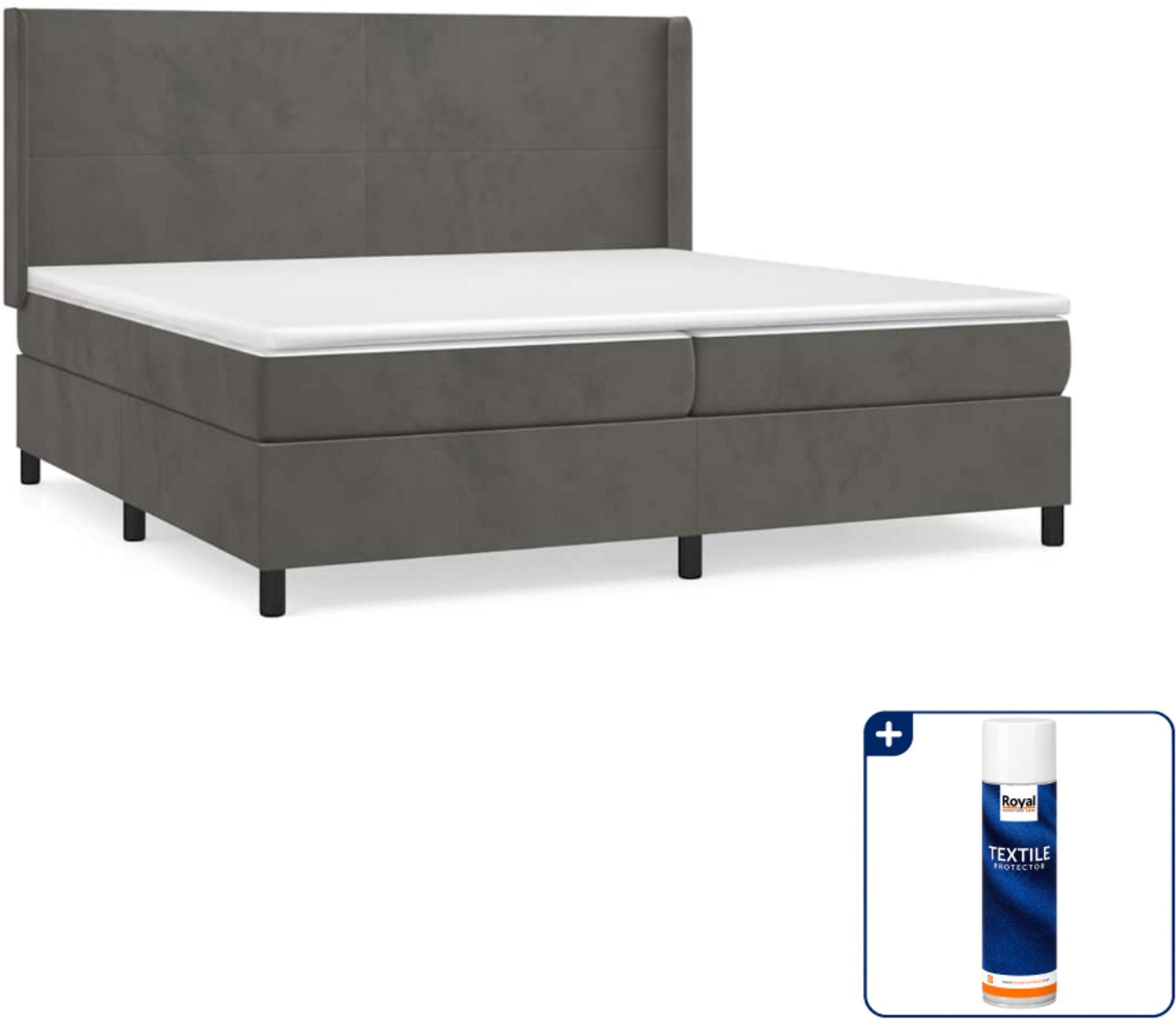 vidaXL boxspring met matras - super kingsize - 200 x 200 cm - fluweel - Inclusief textielbeschermer 500 ml Grijs