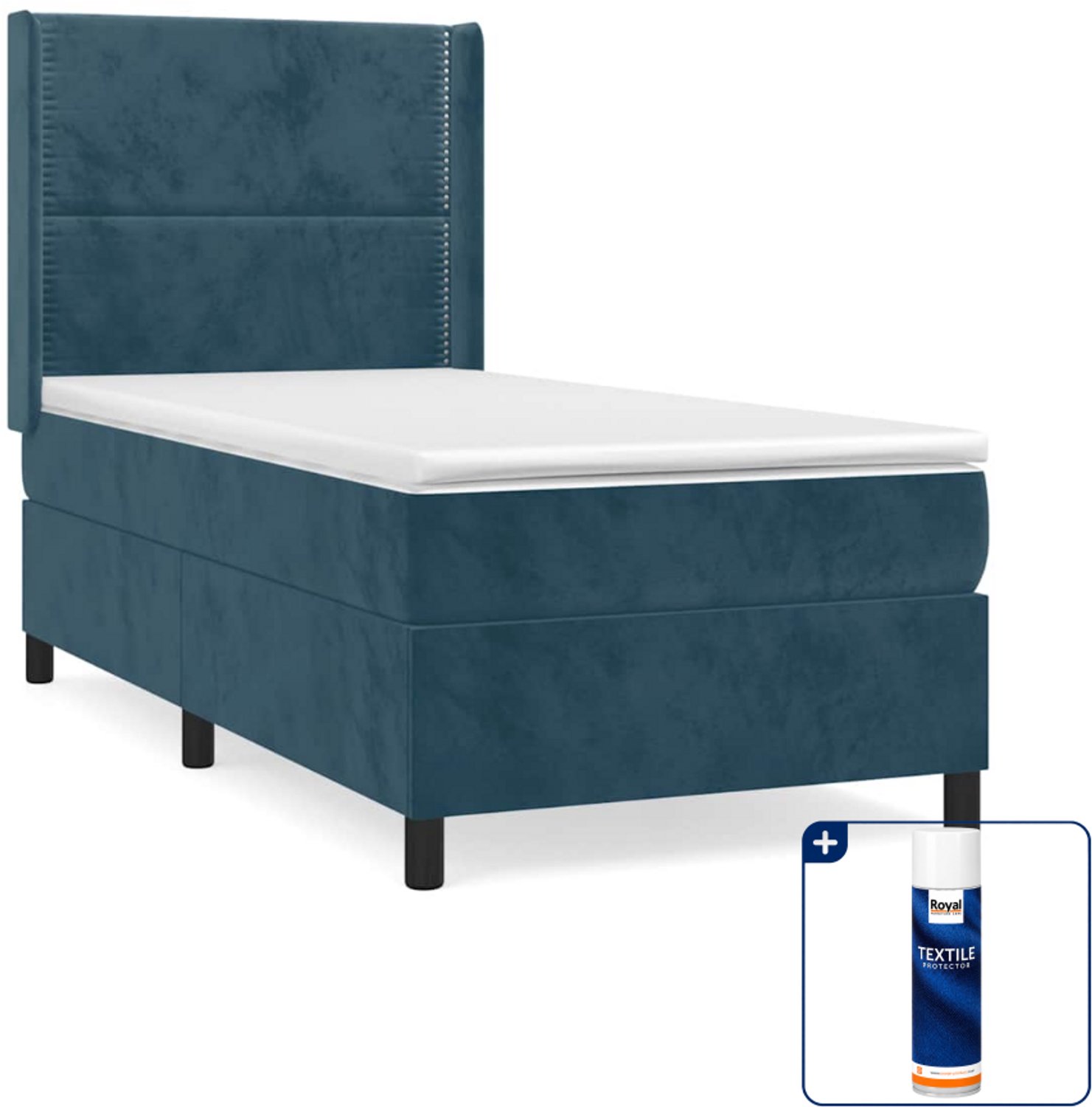 vidaXL boxspring met matras - 100 x 200 cm - fluweel - donkerblauw - Inclusief textielbeschermer 500 ml