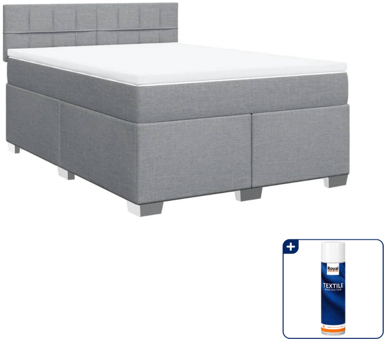 vidaXL boxspring met matras - 140 x 190 cm - lichtgrijs - Inclusief textielbeschermer 500 ml