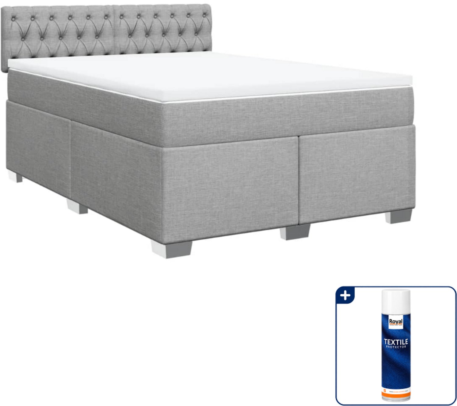 vidaXL boxspring met matras 140 x 190 cm - stof - lichtgrijs - Inclusief textielbeschermer 500 ml