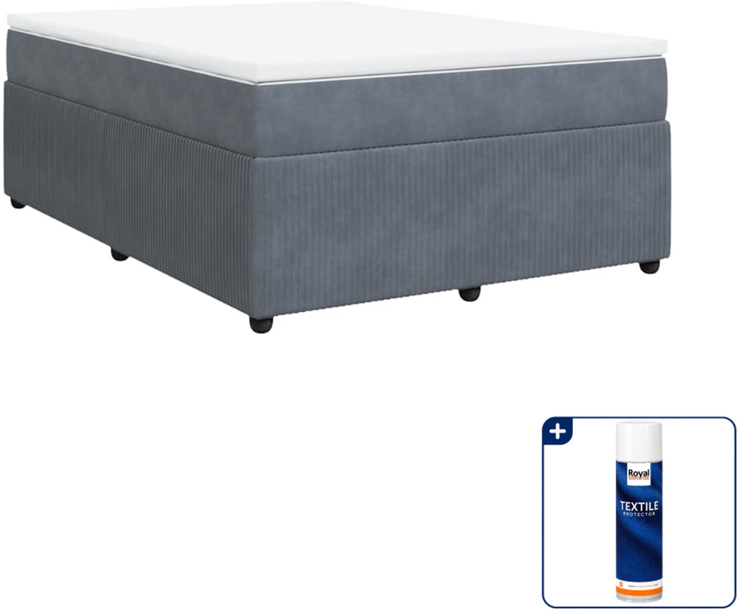 vidaXL boxspring met matras Small double - 140 x 200 cm - fluweel - donkergrijs - Inclusief textielbeschermer 500 ml