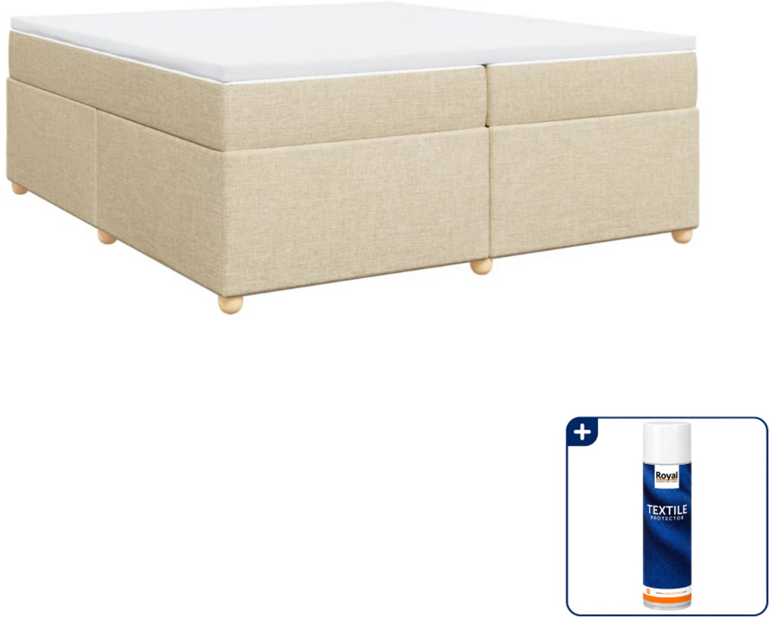 vidaXL Boxspring - Super kingsize - 200 x 200 cm - crèmekleurig - Inclusief textielbeschermer 500 ml