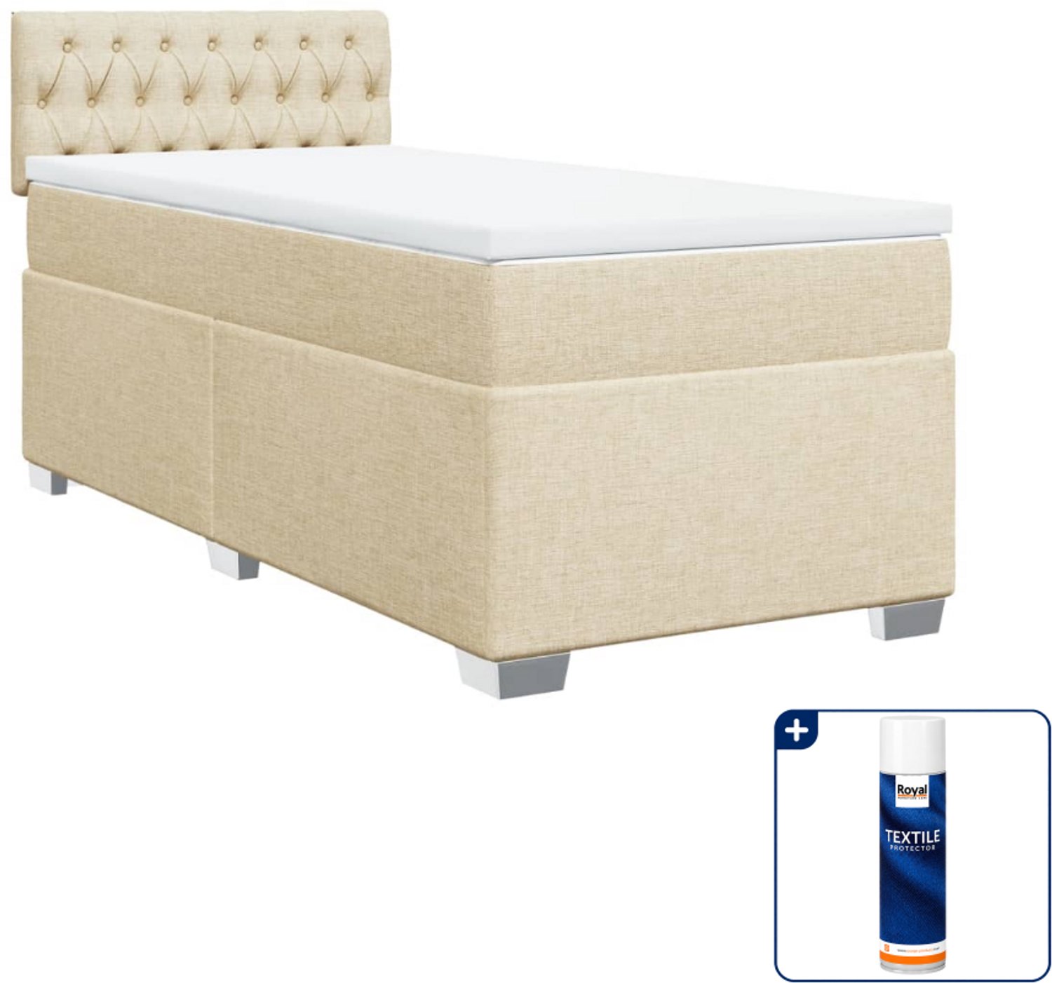 vidaXL boxspring met matras 80 x 200 cm - stof - crèmekleurig - Inclusief textielbeschermer 500 ml