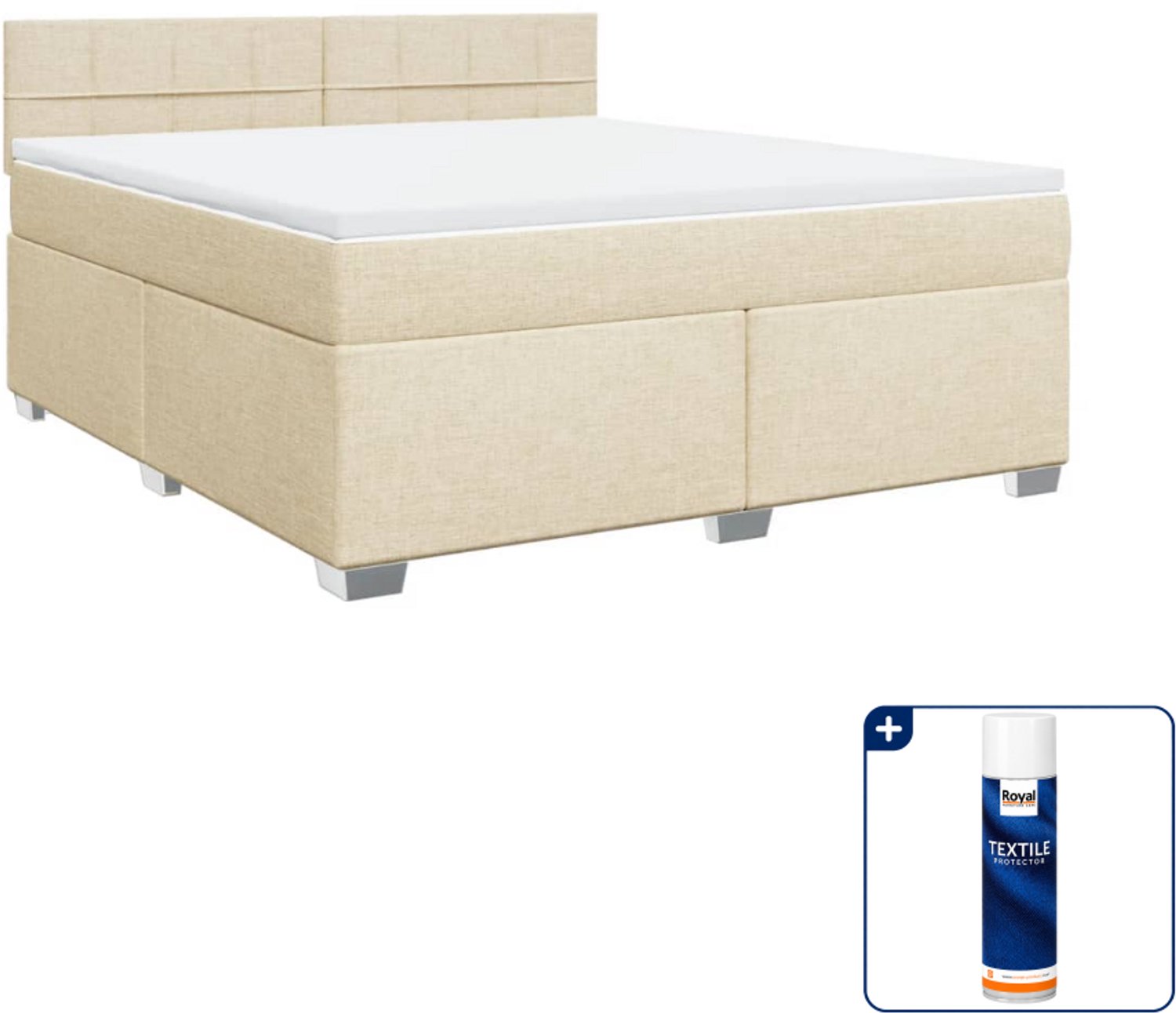 vidaXL Boxspring Kingsize - 180 x 200 cm - crème - Inclusief textielbeschermer 500 ml
