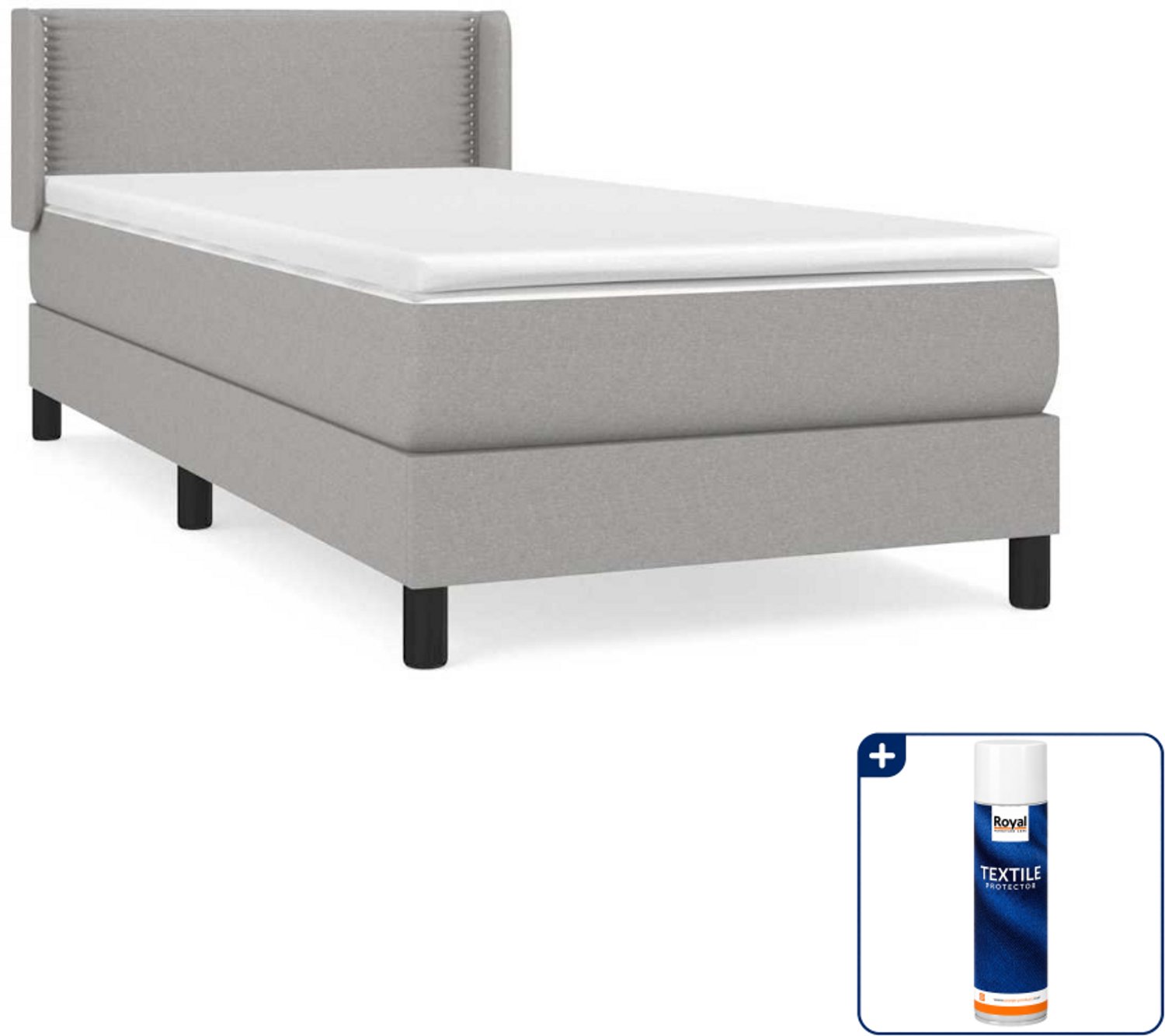 vidaXL boxspring met matras 90 x 190 cm - stof - lichtgrijs - Inclusief textielbeschermer 500 ml