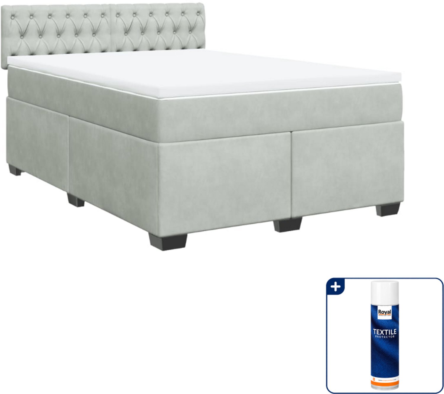 vidaXL boxspring met matras - small double - 140 x 200 cm - lichtgrijs - Inclusief textielbeschermer 500 ml
