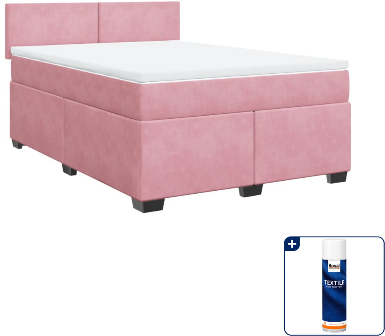 vidaXL Boxspring Small double - 140 x 200 cm - fluweel - donkerroze - Inclusief textielbeschermer 500 ml
