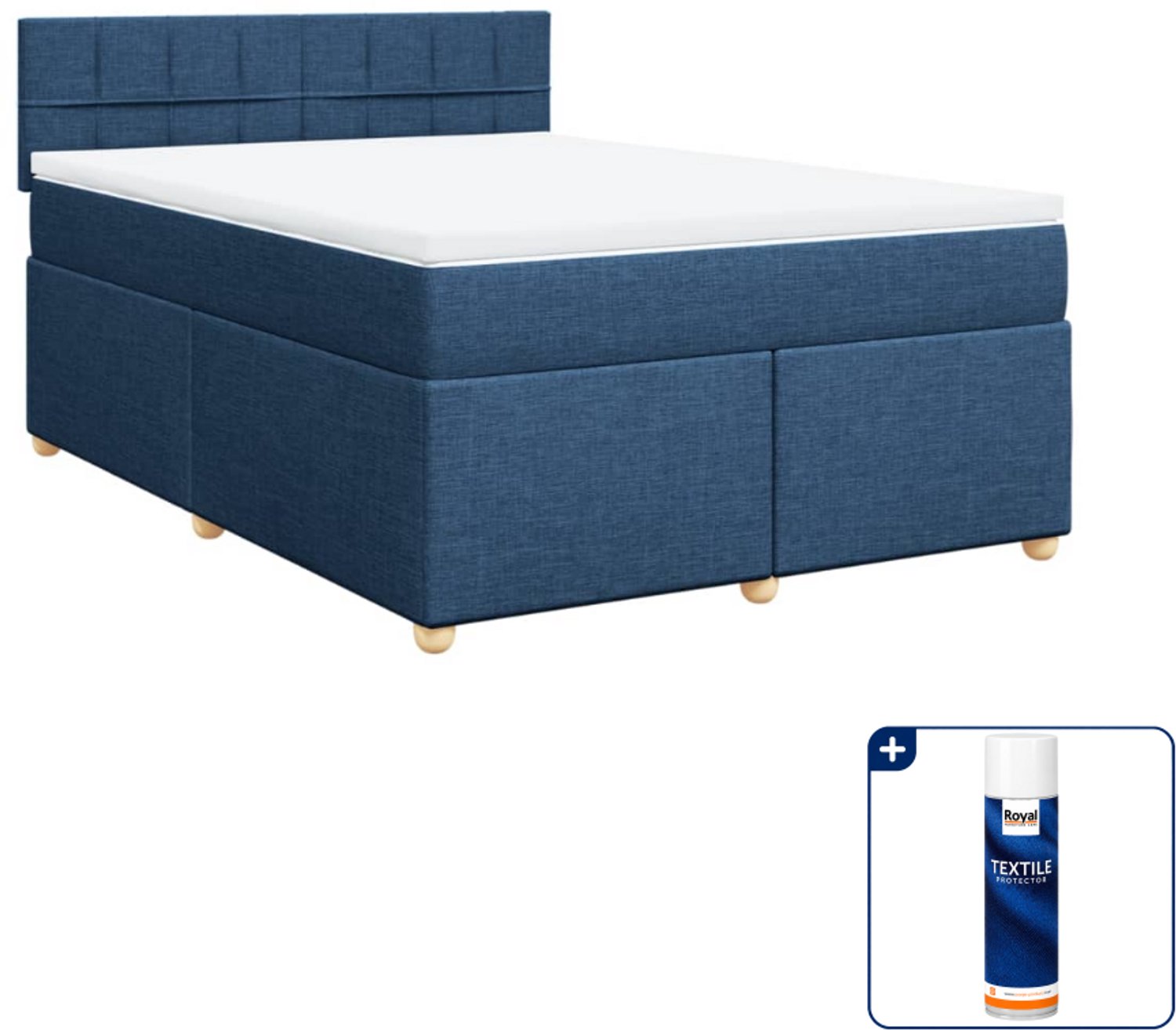 vidaXL boxspring met matras - Small double - 140 x 200 cm - blauw - Inclusief textielbeschermer 500 ml