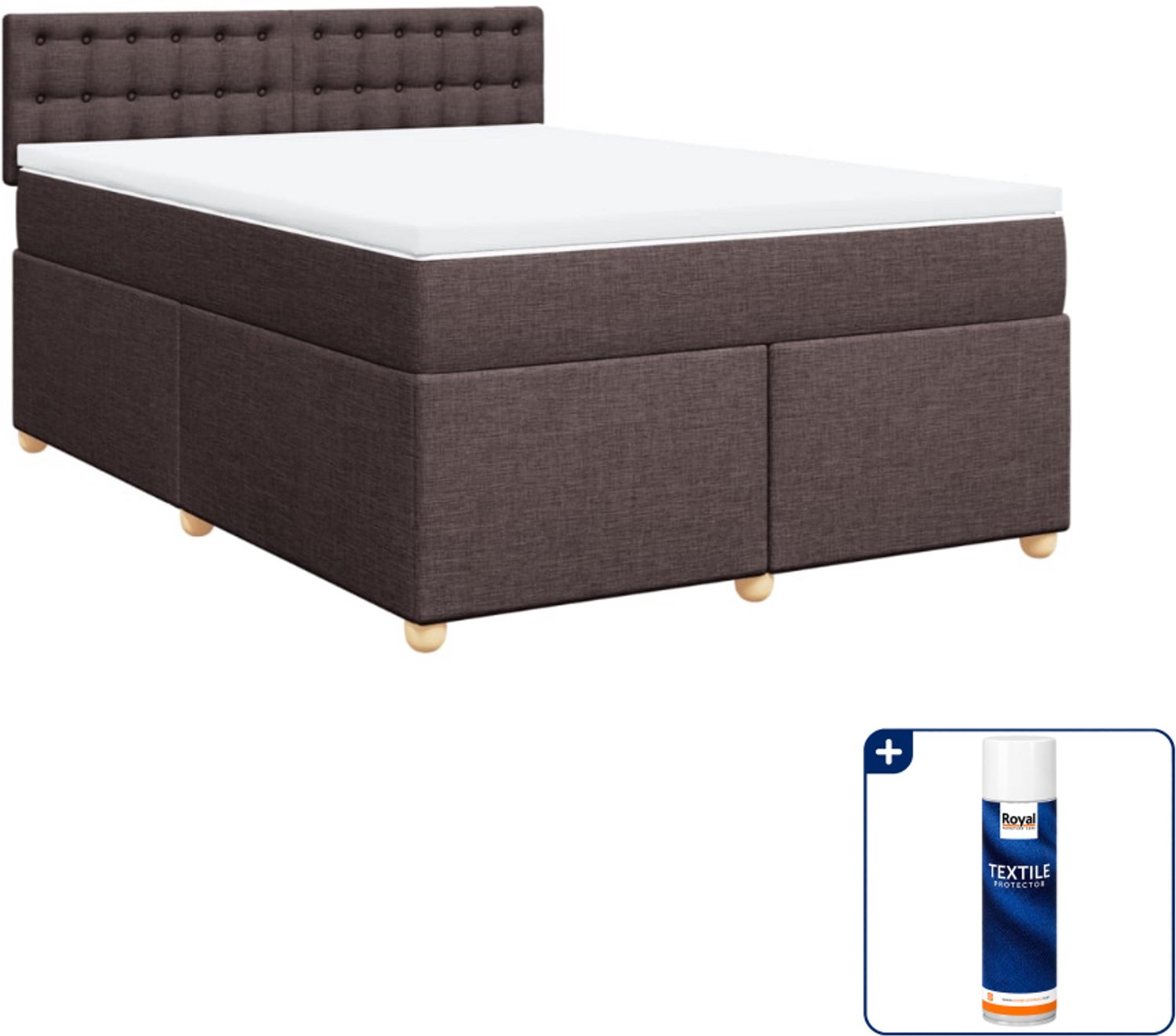 vidaXL Boxspring - Small double - 140 x 200 cm - donkerbruin - Inclusief textielbeschermer 500 ml