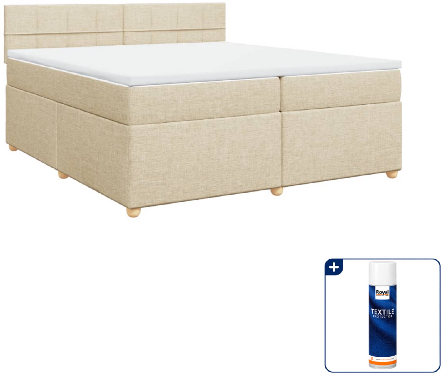 vidaXL boxspring met matras - 200 x 200 cm - stof - crèmekleurig - Inclusief textielbeschermer 500 ml