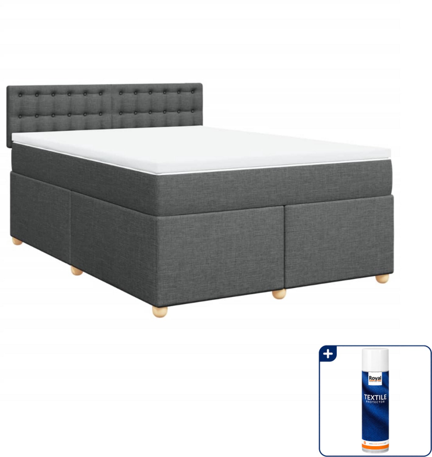 vidaXL boxspring met matras - Queensize - donkergrijs - Inclusief textielbeschermer 500 ml