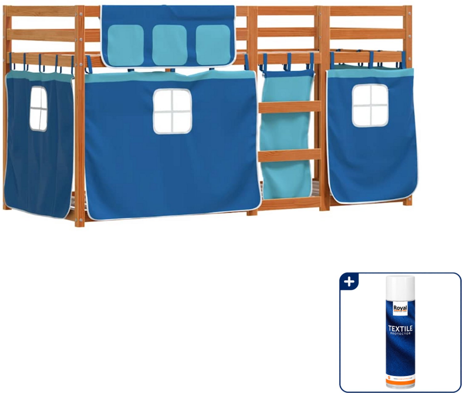 vidaXL stapelbed - 90 x 190 cm - massief grenenhout - wasbruin/blauw - Inclusief textielbeschermer 500 ml Crème