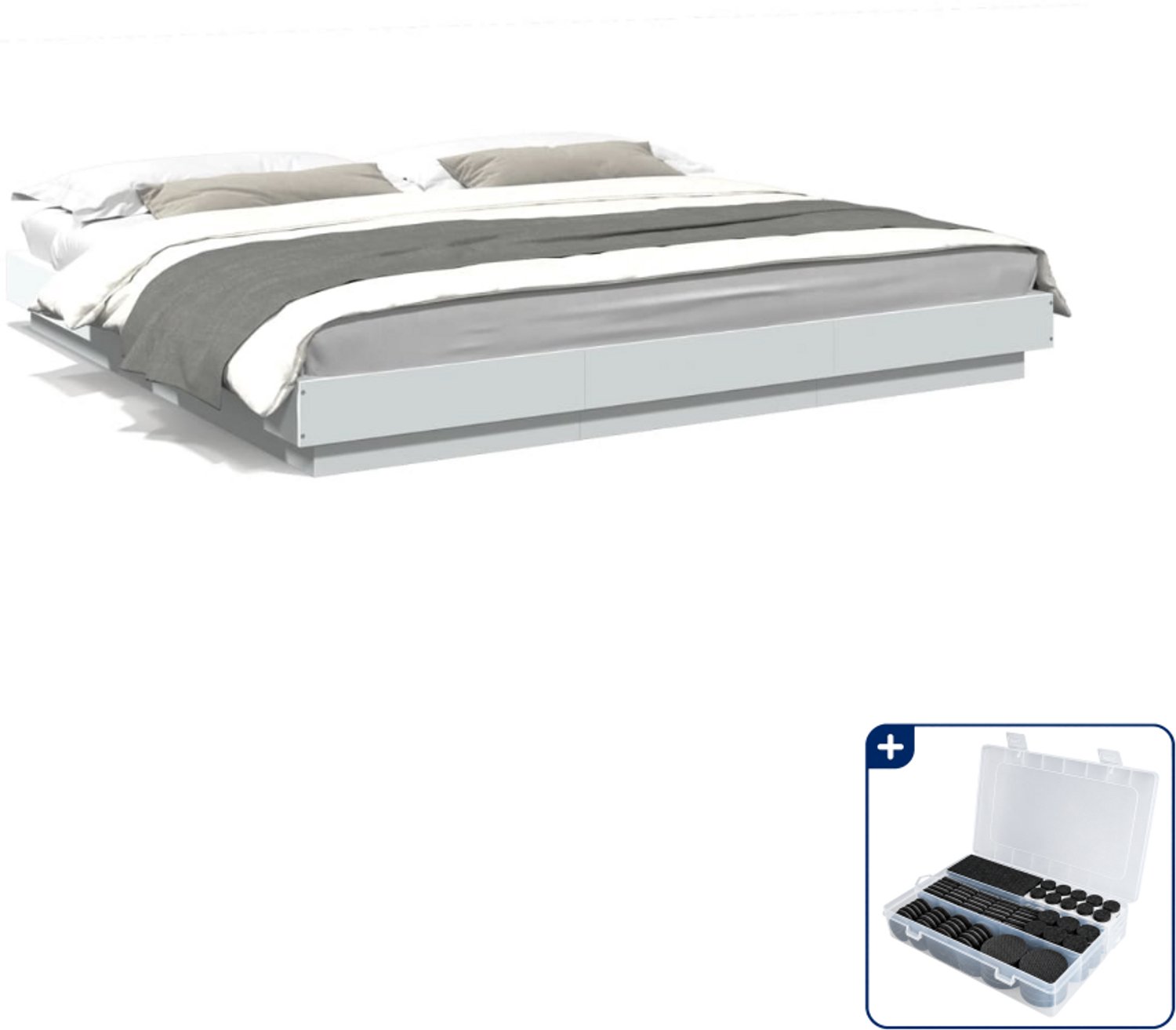 vidaXL bedframe met led - 200 x 200 cm - bewerkt hout - wit - Inclusief antikrasvilt 177-delig