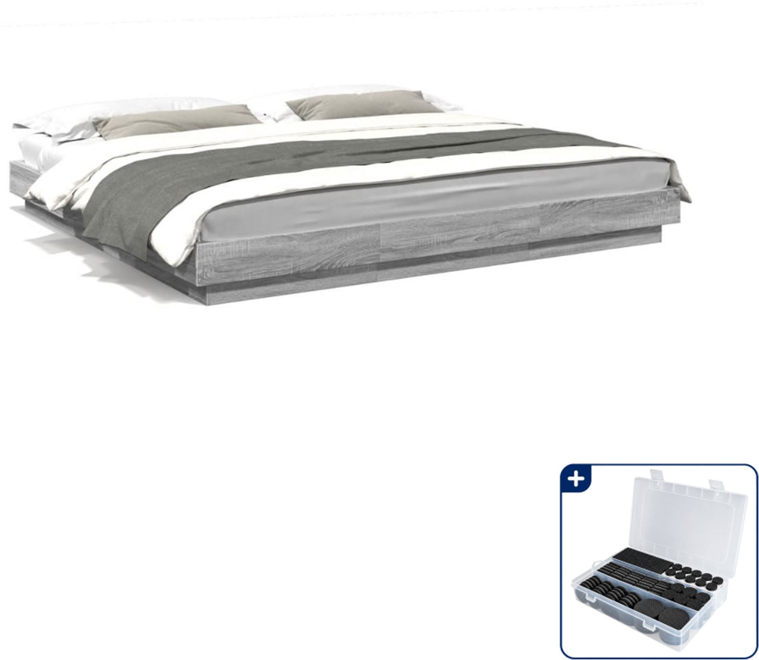 vidaXL Bedframe - Kingsize - 180 x 200 cm - grijs sonoma eiken - Inclusief antikrasvilt 177-delig