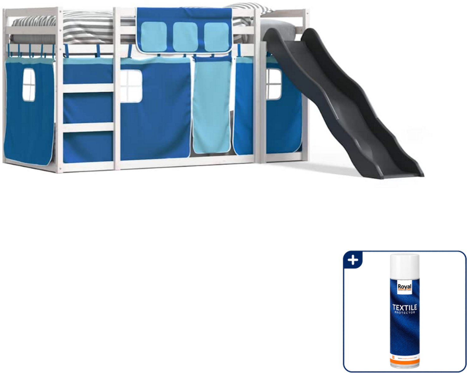 vidaXL stapelbed met glijbaan - 90 x 200 cm - massief grenenhout - wit - Inclusief textielbeschermer 500 ml Grijs