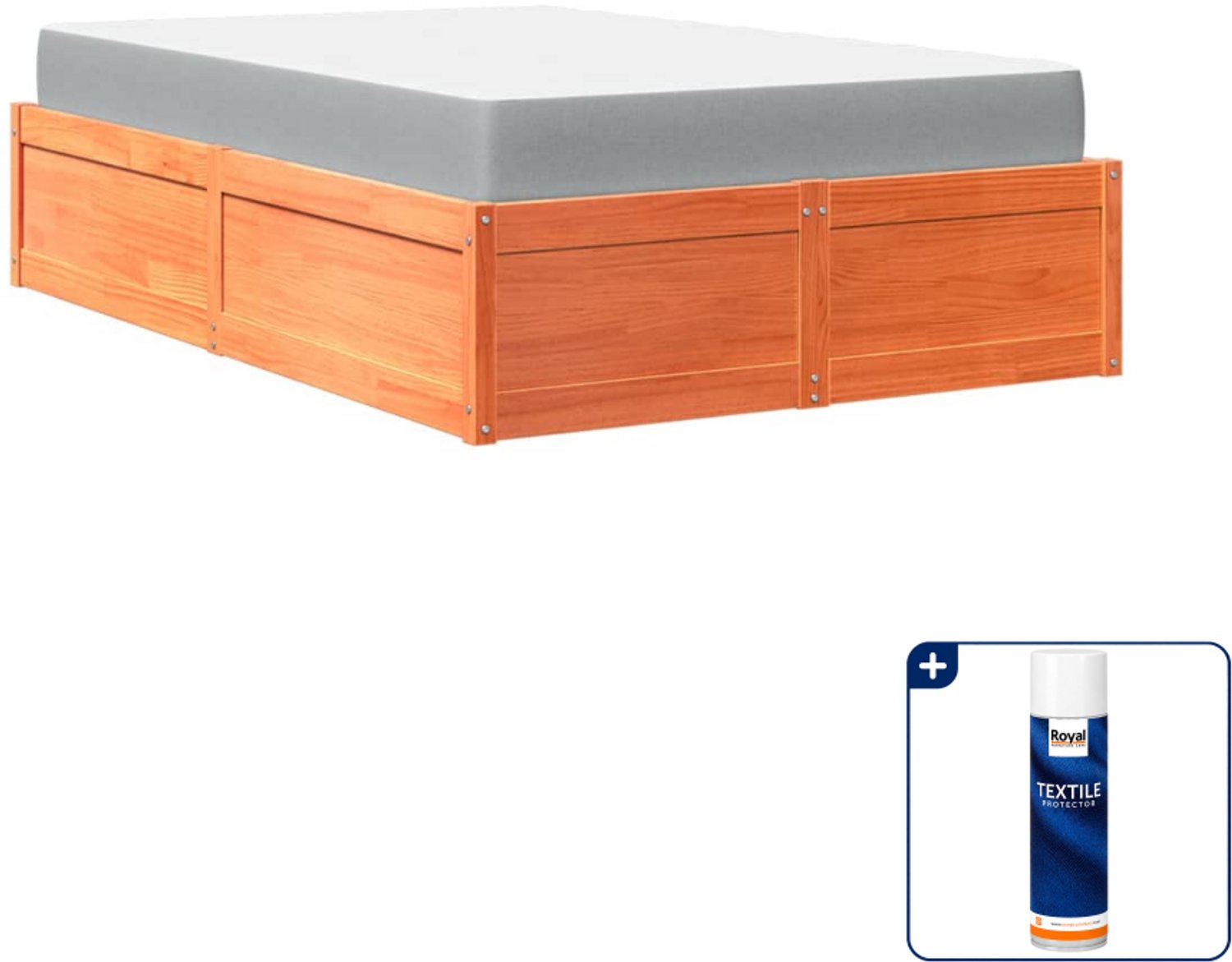 vidaXL bed met matras - 120 x 200 cm - massief grenenhout - wasbruin - Inclusief textielbeschermer 500 ml