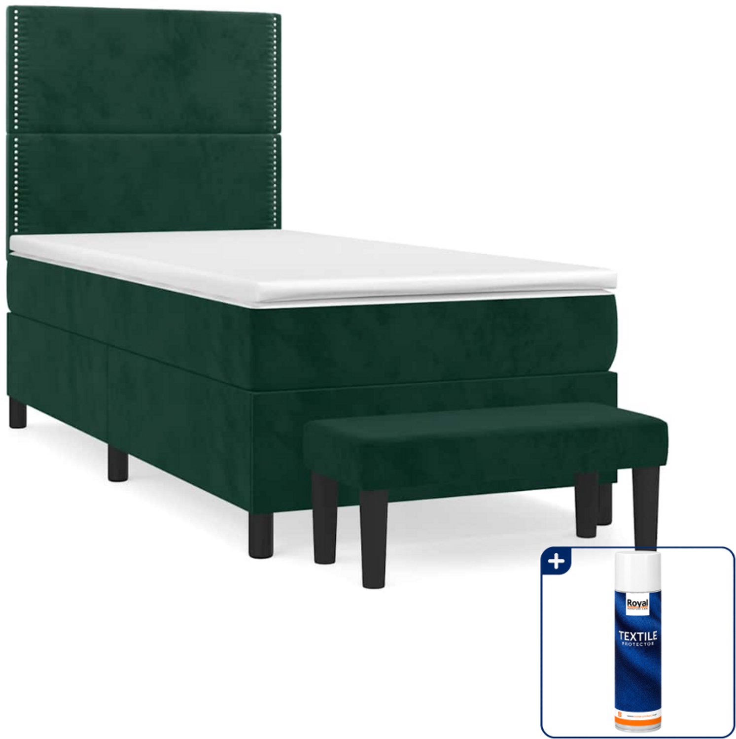 vidaXL boxspring met matras en bankje - 100 x 200 cm - fluweel - donkergroen - Inclusief textielbeschermer 500 ml
