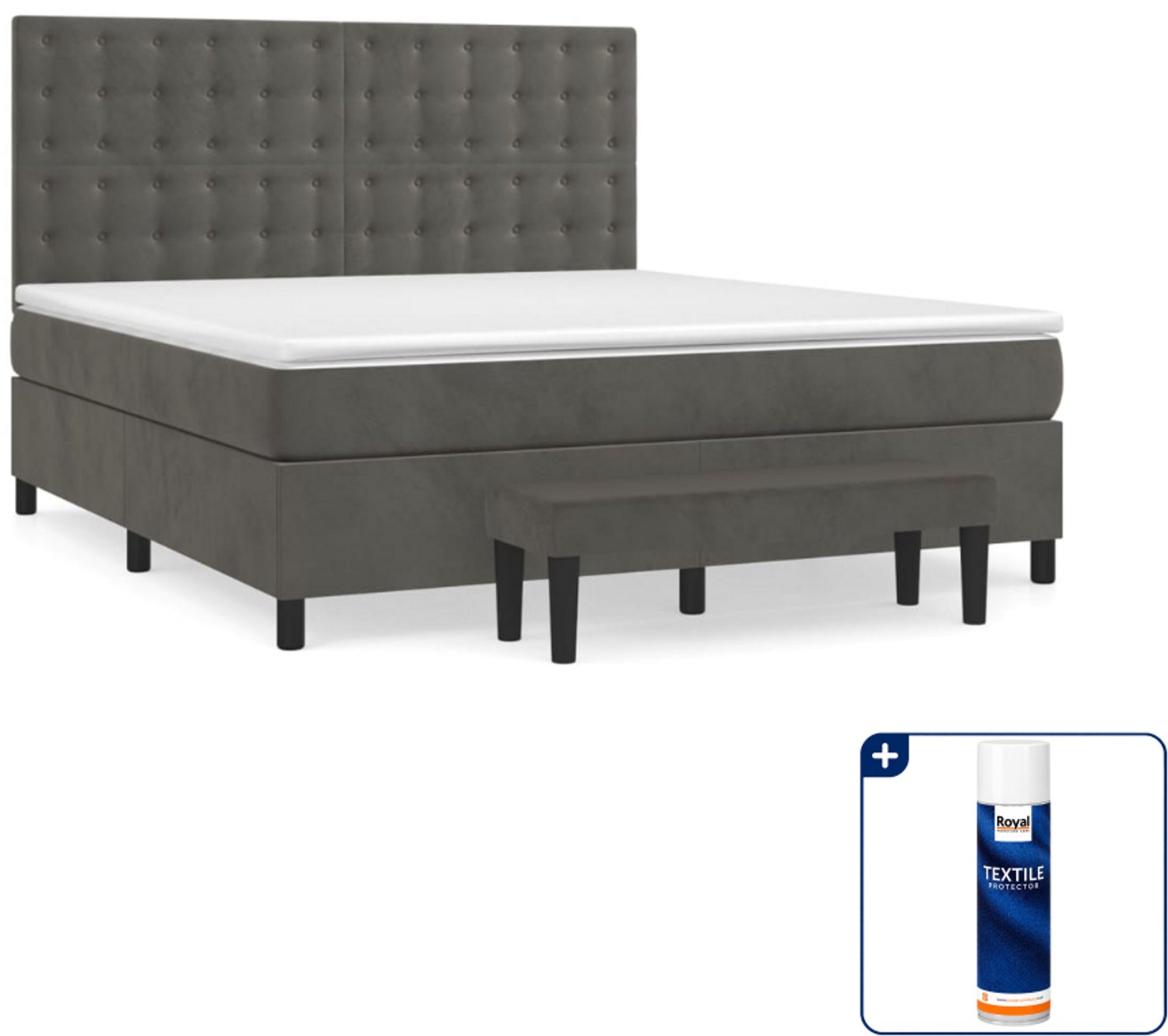 vidaXL boxspring met matras en bankje - queensize - donkergrijs - Inclusief textielbeschermer 500 ml
