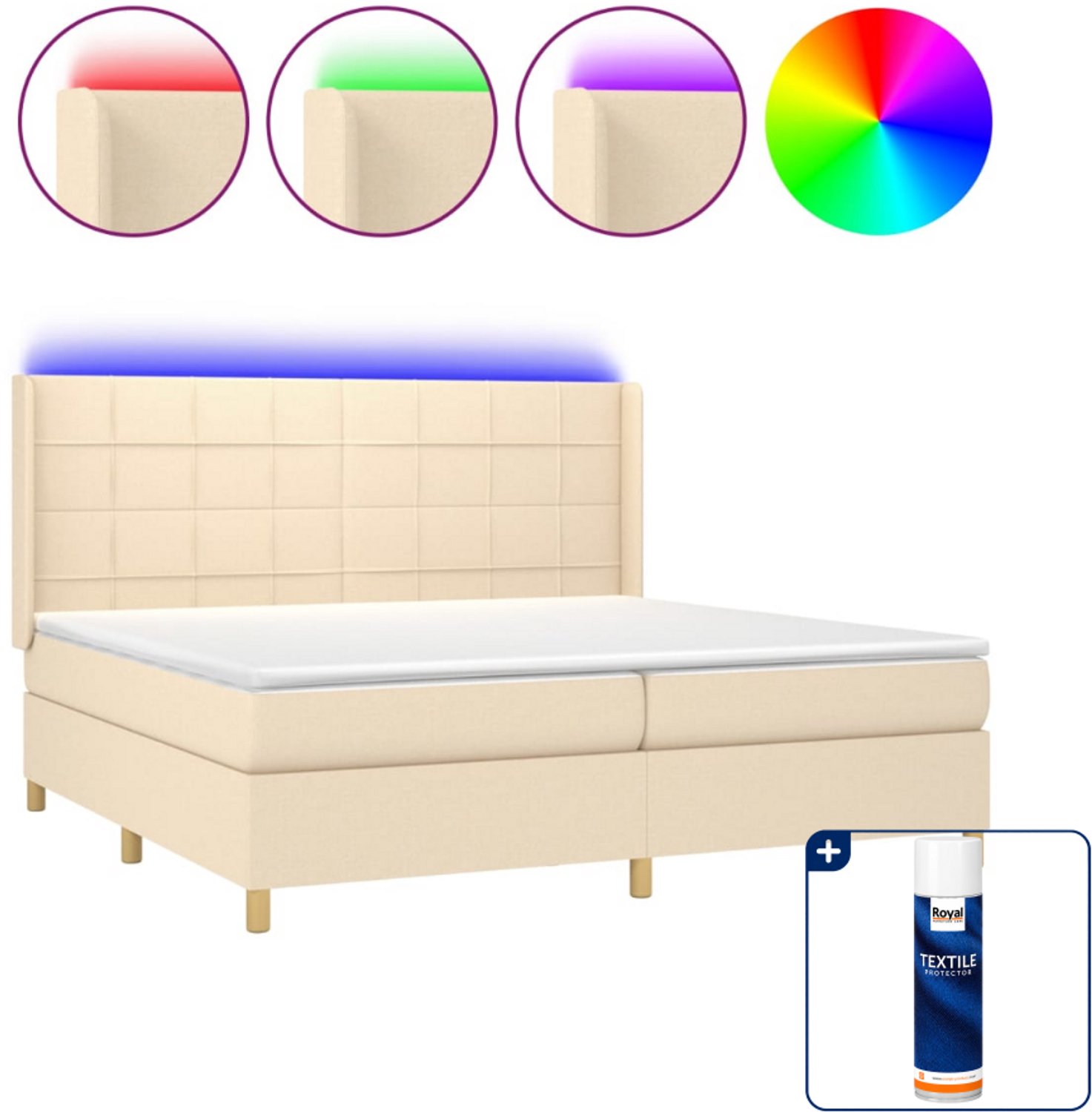 vidaXL boxspring met matras en led - 200 x 200 cm - crèmekleurig - Inclusief textielbeschermer 500 ml