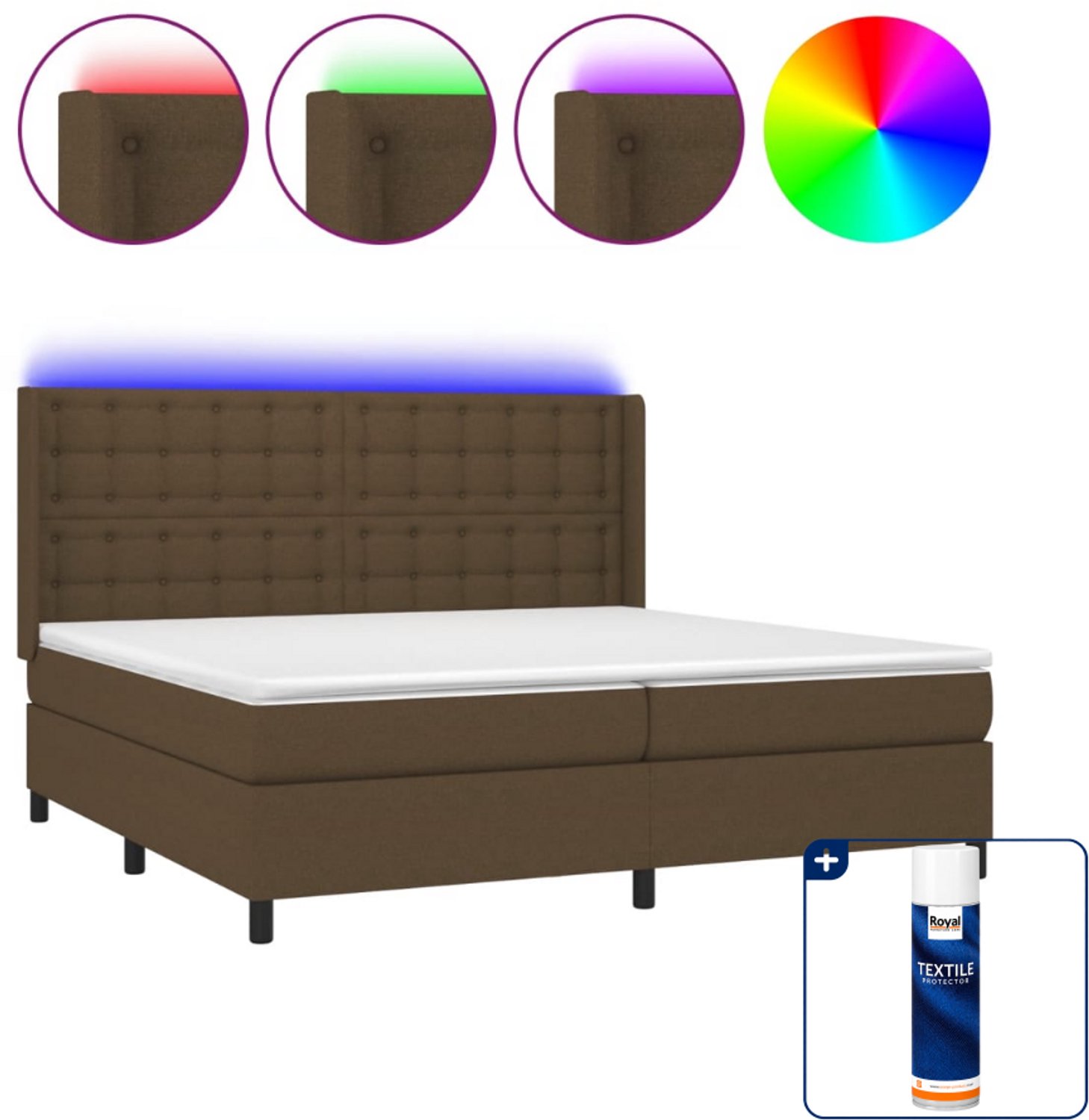vidaXL Boxspring met matras en LED - Super kingsize - donkerbruin - Inclusief textielbeschermer 500 ml
