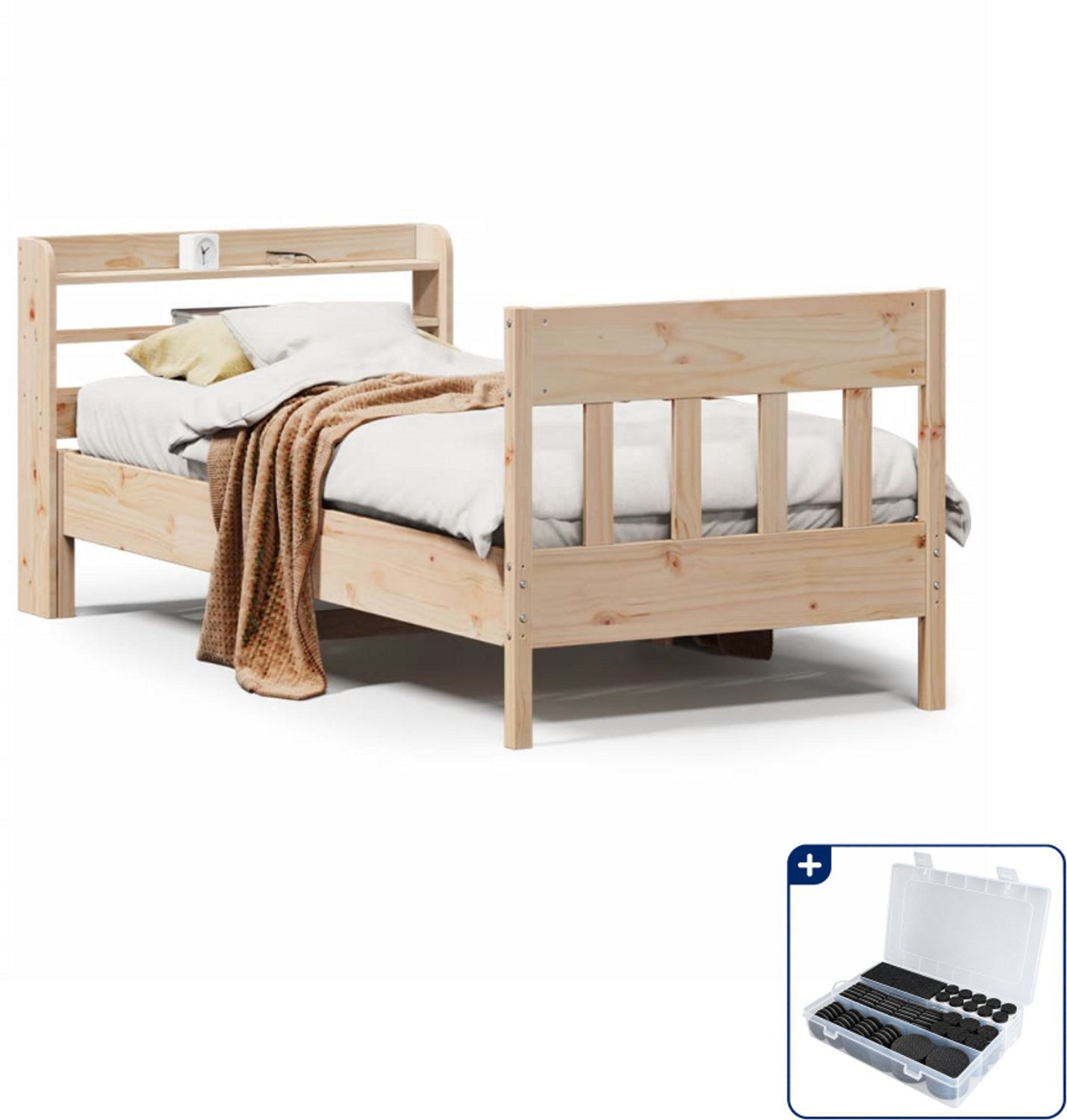 vidaXL Bedframe - 90 x 200 cm - massief grenenhout - Inclusief antikrasvilt 177-delig Wit