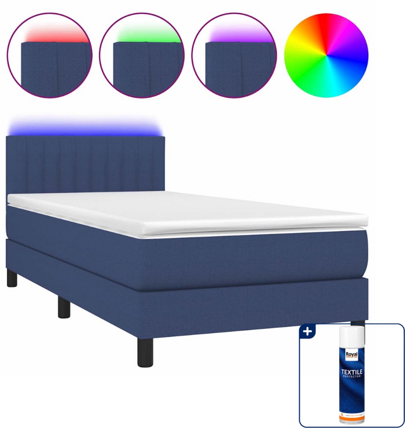 vidaXL boxspring met matras en LED - 90 x 190 cm - blauw - Inclusief textielbeschermer 500 ml