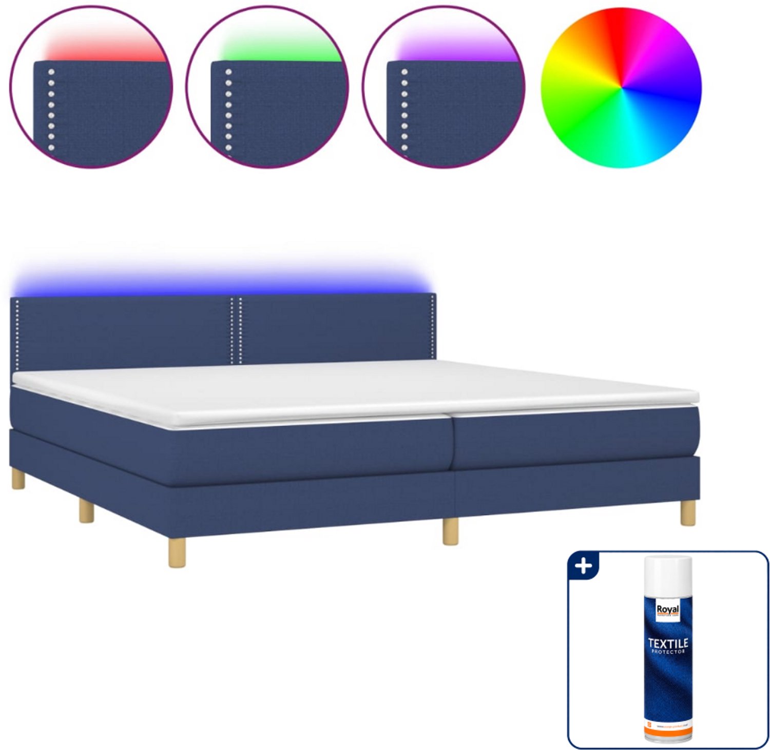 vidaXL boxspring met matras en led - 200 x 200 cm - blauw - Inclusief textielbeschermer 500 ml