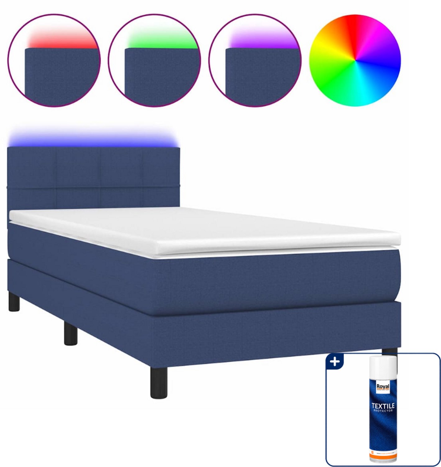 vidaXL Boxspring met matras en LED - 80 x 200 cm - blauw - Inclusief textielbeschermer 500 ml