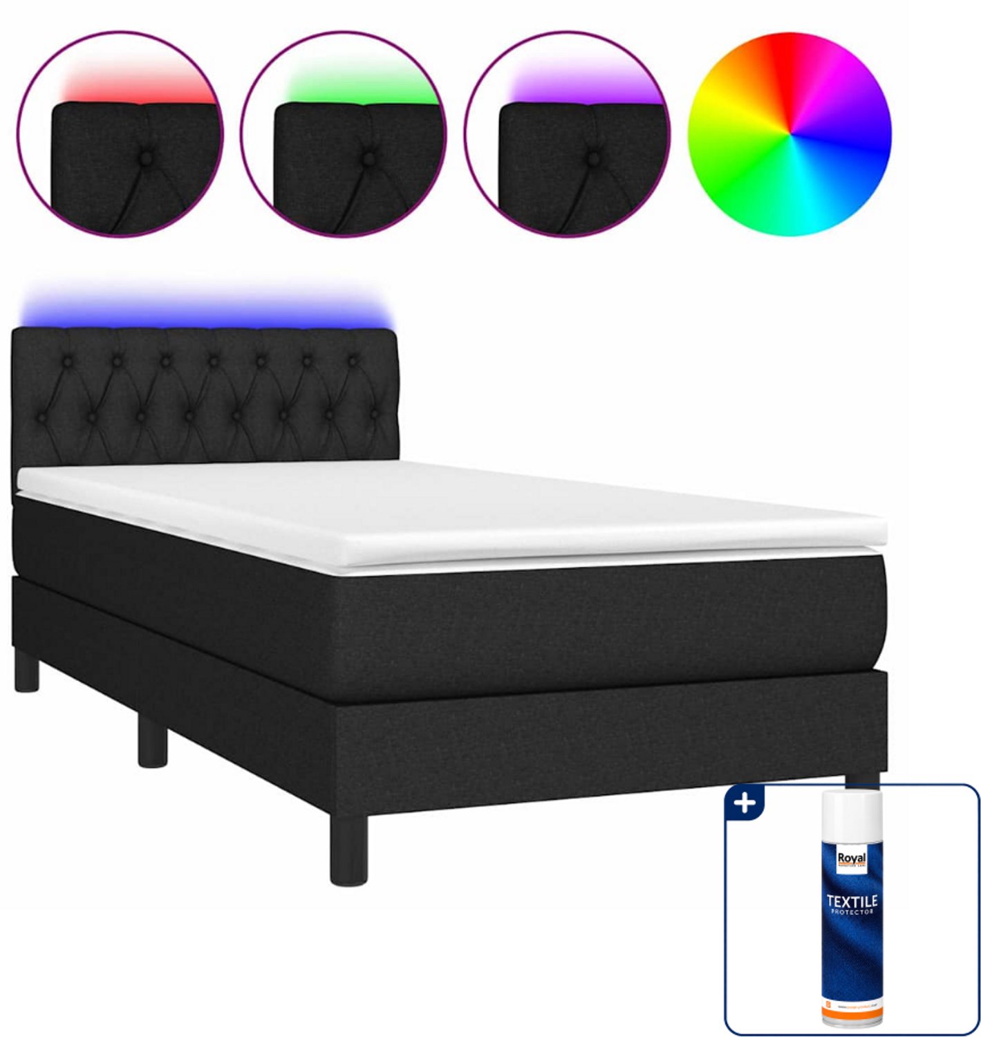vidaXL boxspring met matras en led - 90 x 190 cm - zwart - Inclusief textielbeschermer 500 ml