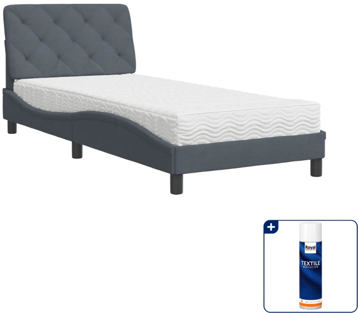 vidaXL Piran bed met matras - 90 x 200 cm - fluweel - donkergrijs - Inclusief textielbeschermer 500 ml