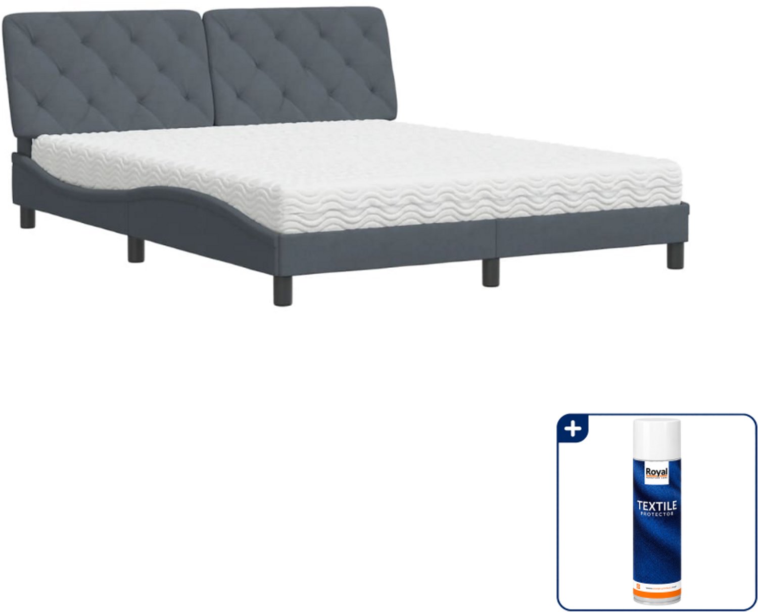 vidaXL Piran bed met matras - Queensize - 160 x 200 cm - donkergrijs - Inclusief textielbeschermer 500 ml