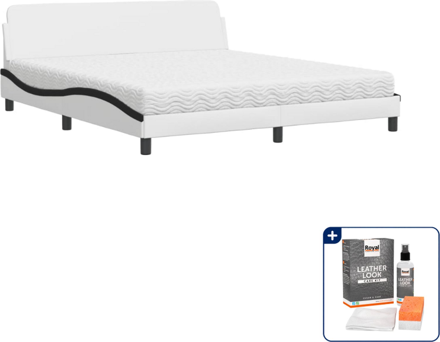 vidaXL bed Dover Kingsize - 180 x 200 cm - kunstleer - wit en zwart - Inclusief onderhoudsset voor kunstleer 150 ml
