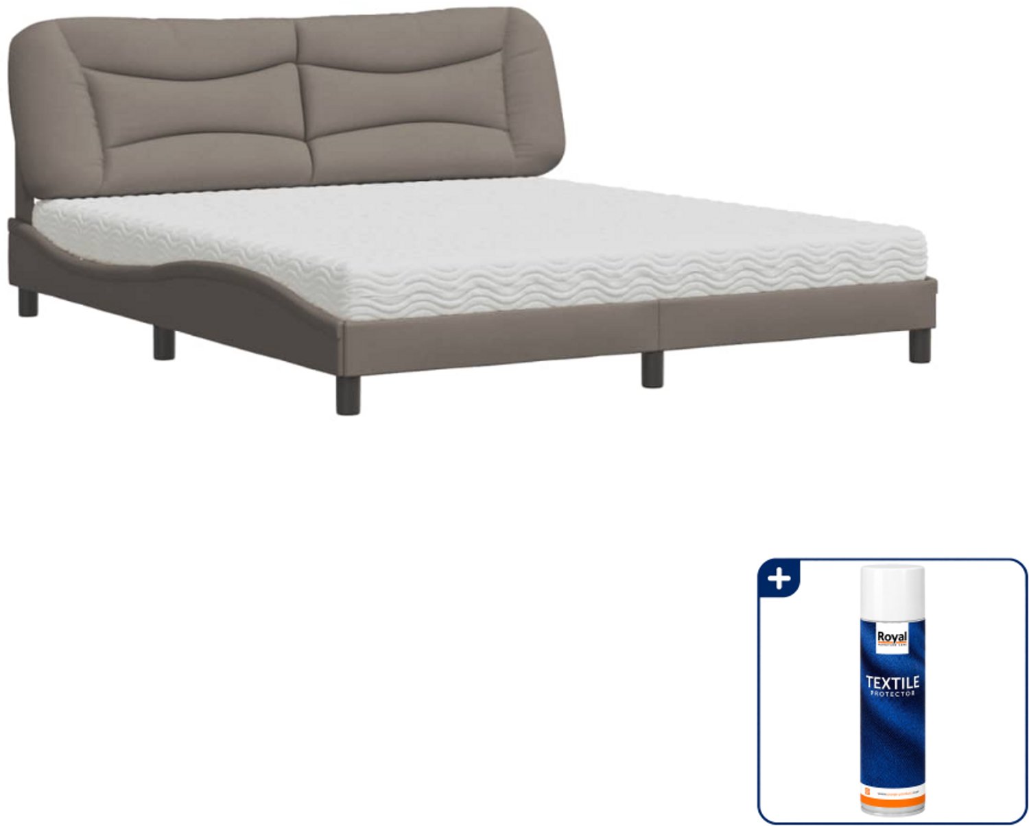 vidaXL Hvar bed met matras Kingsize - 180 x 200 cm - taupe - Inclusief textielbeschermer 500 ml